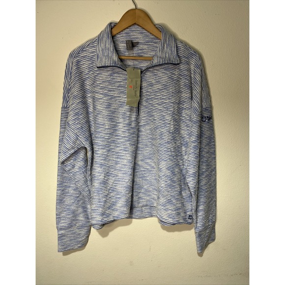 Sweaty Betty Rest Up  Half Zip Women 12 Coast Blue Boxy Preppy Nautical NWT - Picture 1 of 16